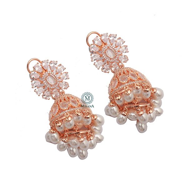 Jazzy Pearl CZ Designer Jhumkas