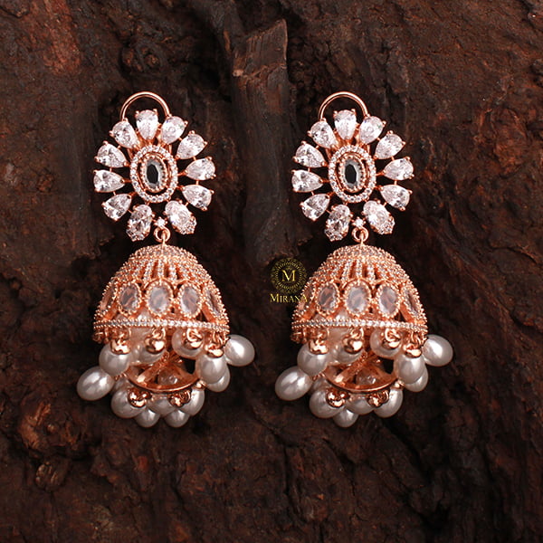 Jazzy Pearl CZ Designer Jhumkas