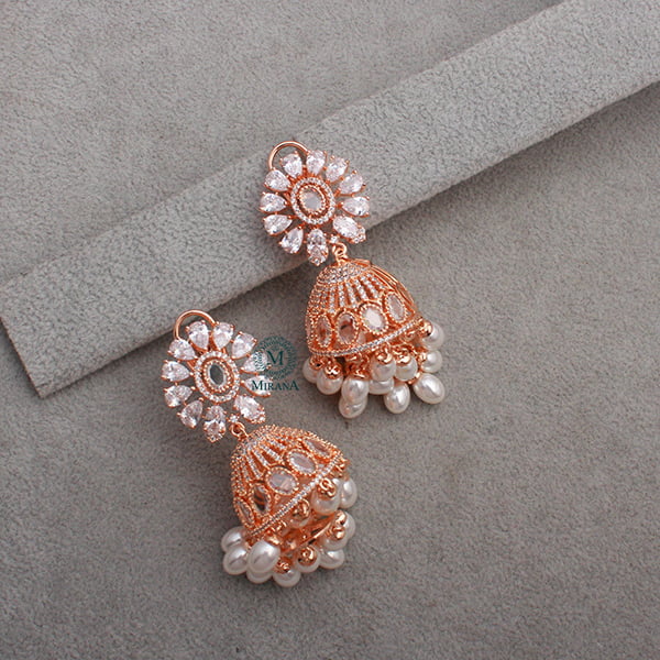 Jazzy Pearl CZ Designer Jhumkas
