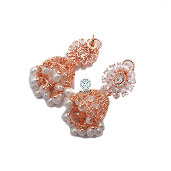 Jazzy Pearl CZ Designer Jhumkas