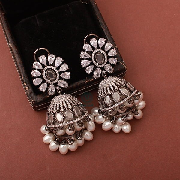 Jazzy Pearl CZ Designer Jhumkas