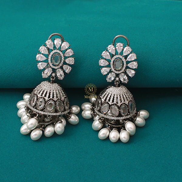 Jazzy Pearl CZ Designer Jhumkas