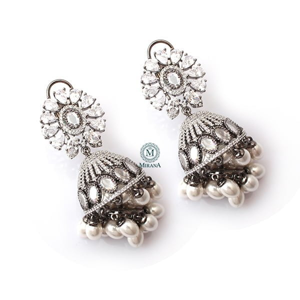 Jazzy Pearl CZ Designer Jhumkas