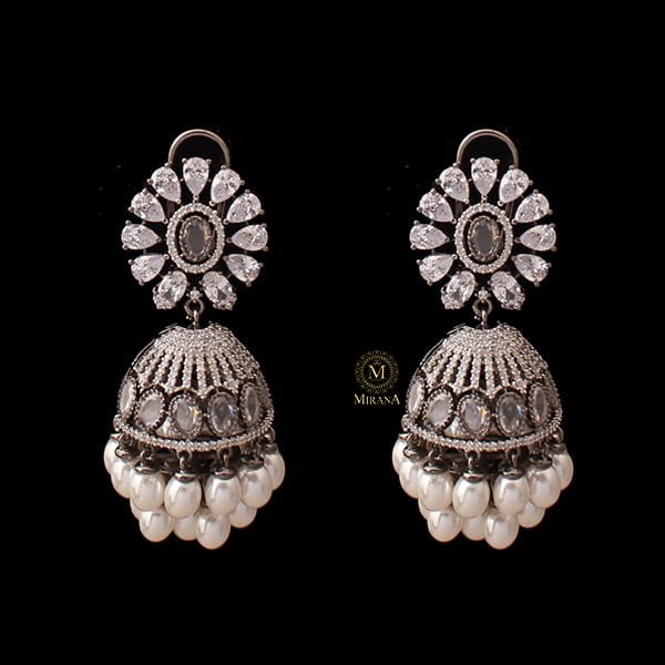 Jazzy Pearl CZ Designer Jhumkas