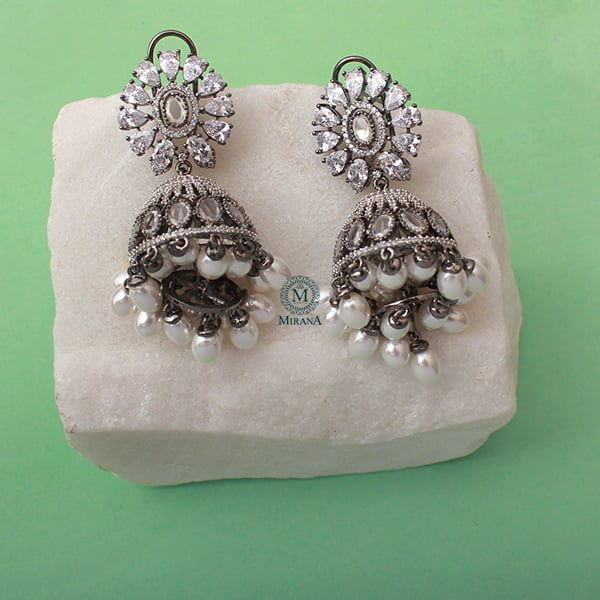 Jazzy Pearl CZ Designer Jhumkas