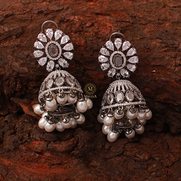 Jazzy Pearl CZ Designer Jhumkas
