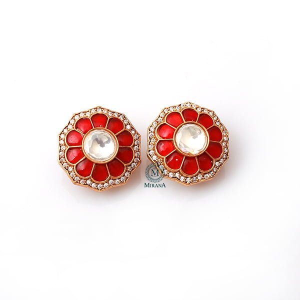 Gina Red Moissanite Designer Studs