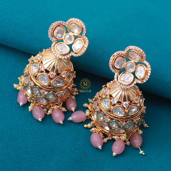 Vritika Pastel Pink Polki Designer Jhumkas
