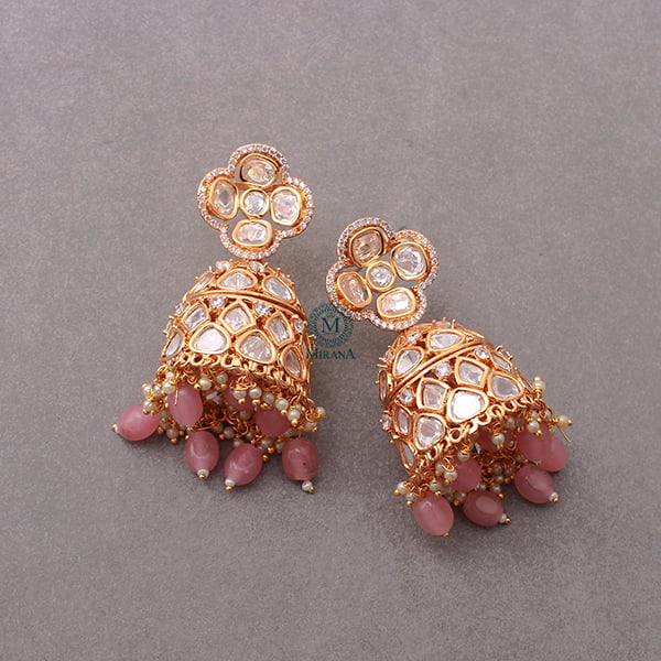 Vritika Pastel Pink Polki Designer Jhumkas