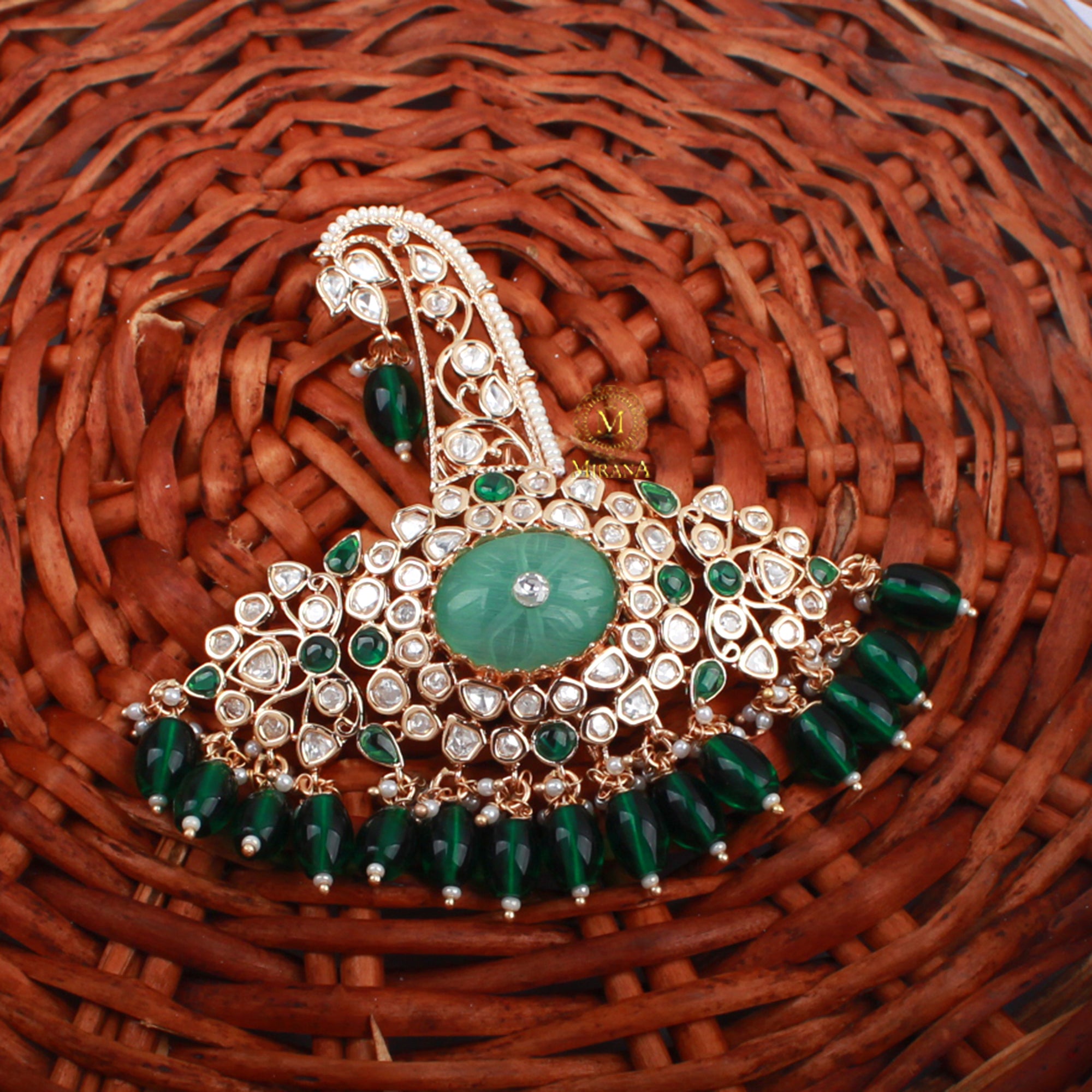 Abhinav Emerald Green Polki Designer Kalangi