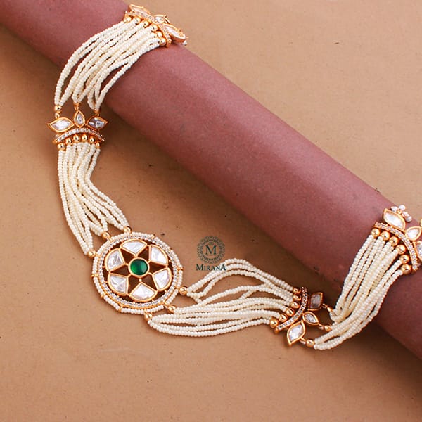 Radhika Emerald Green Polki Mathapatti