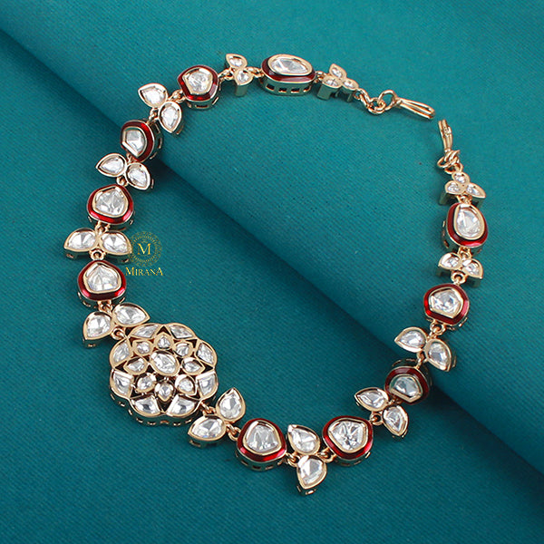 Ekta Red Polki Designer Sheeshpatti