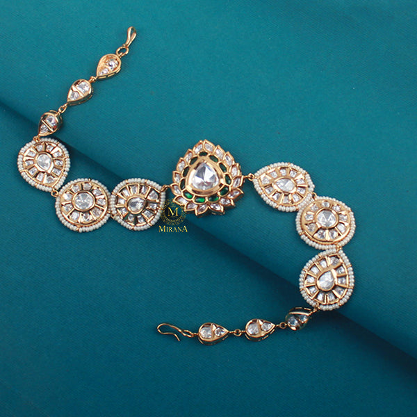 Akshata Emerald Green Polki Sheeshpatti