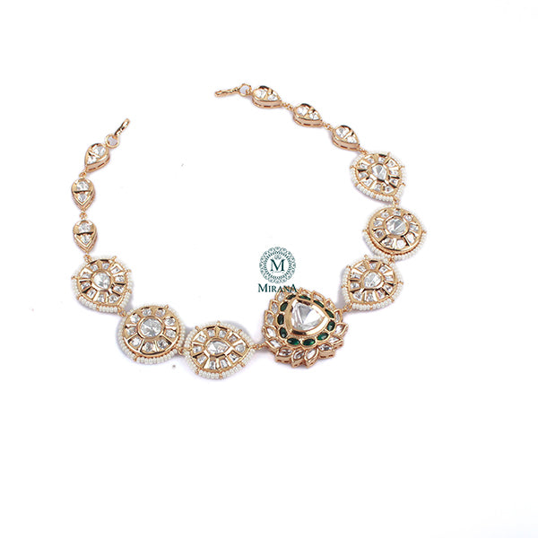 Akshata Emerald Green Polki Sheeshpatti