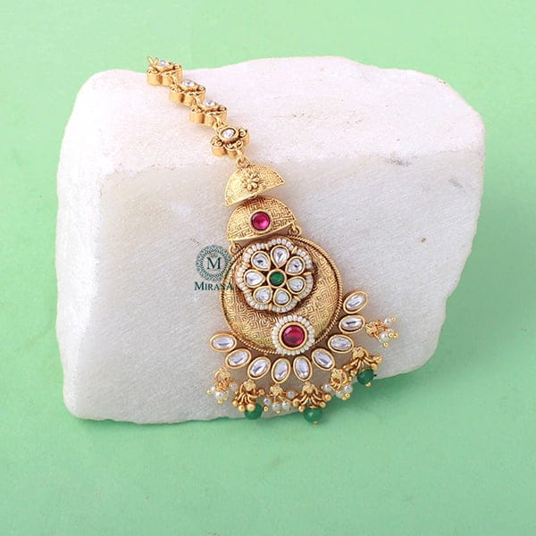 Aabha Ruby Green Antique Maangtika