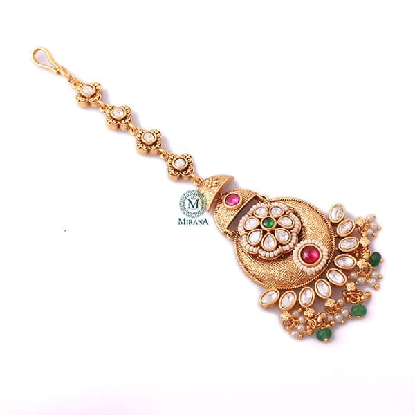 Aabha Ruby Green Antique Maangtika