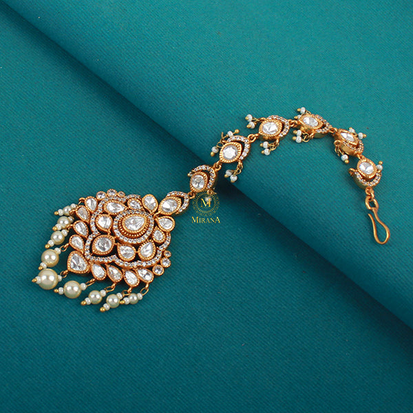Ishanya Pearl Polki Designer Maangtika