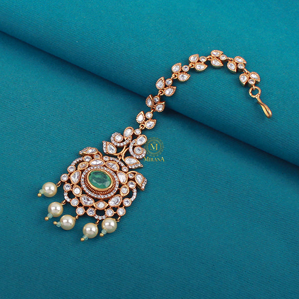 Simran Mint Green Polki Designer Maangtika