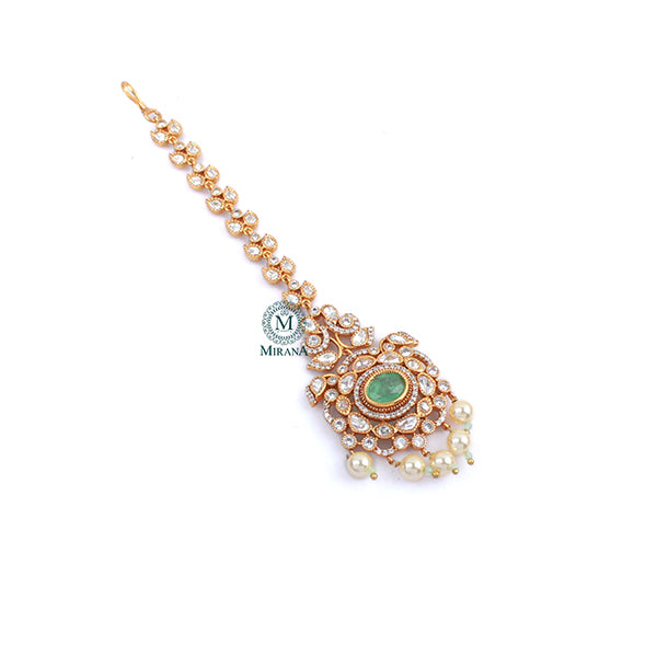 Simran Mint Green Polki Designer Maangtika