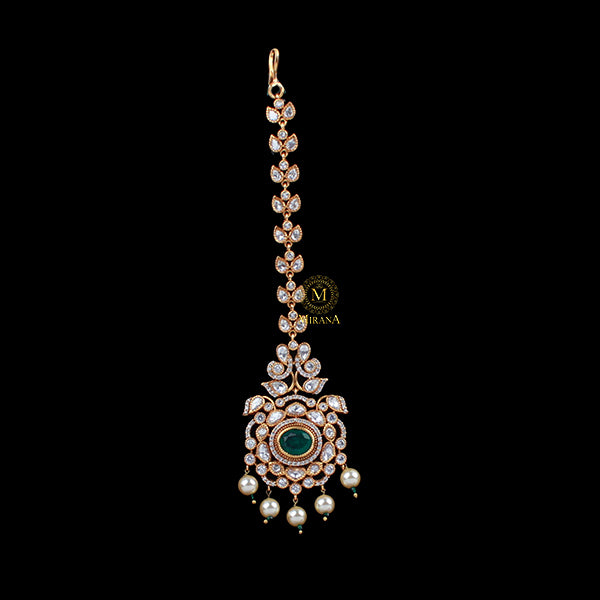 Simran Emerald Green Polki Designer Maangtika
