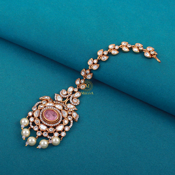 Simran Pastel Pink Polki Designer Maangtika