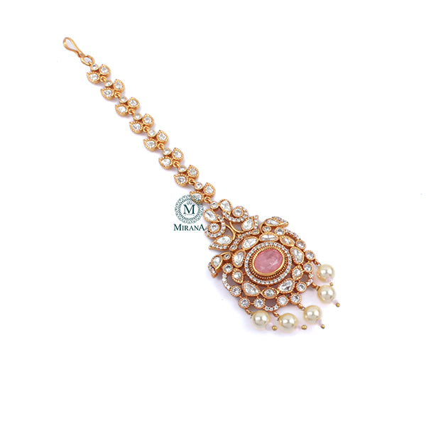 Simran Pastel Pink Polki Designer Maangtika