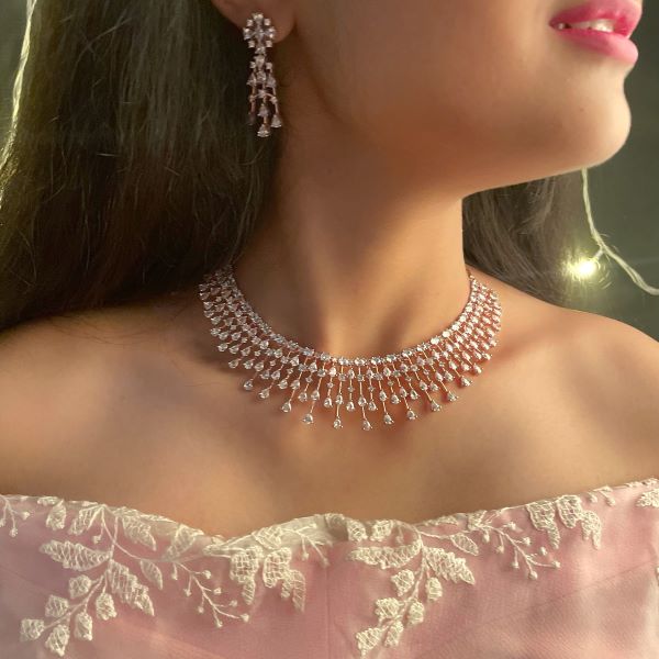 Two Layered Mini Waterfall Necklace Set - Main Image