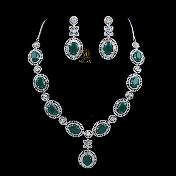 Nina Emerald Green CZ Designer Necklace Set