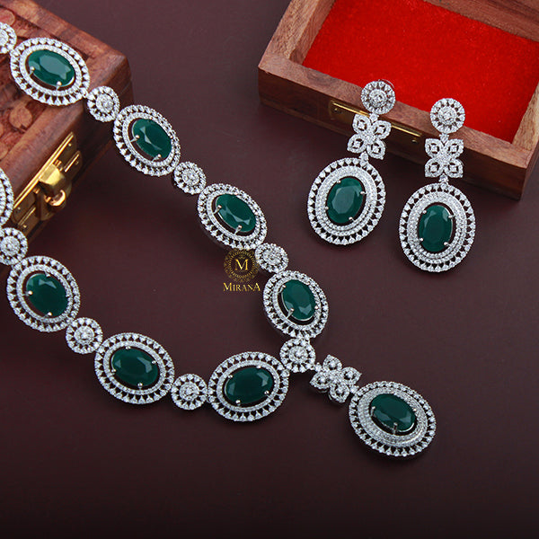 Nina Emerald Green CZ Designer Necklace Set