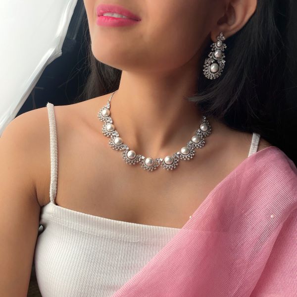 Mia Pearl CZ Designer Necklace Set