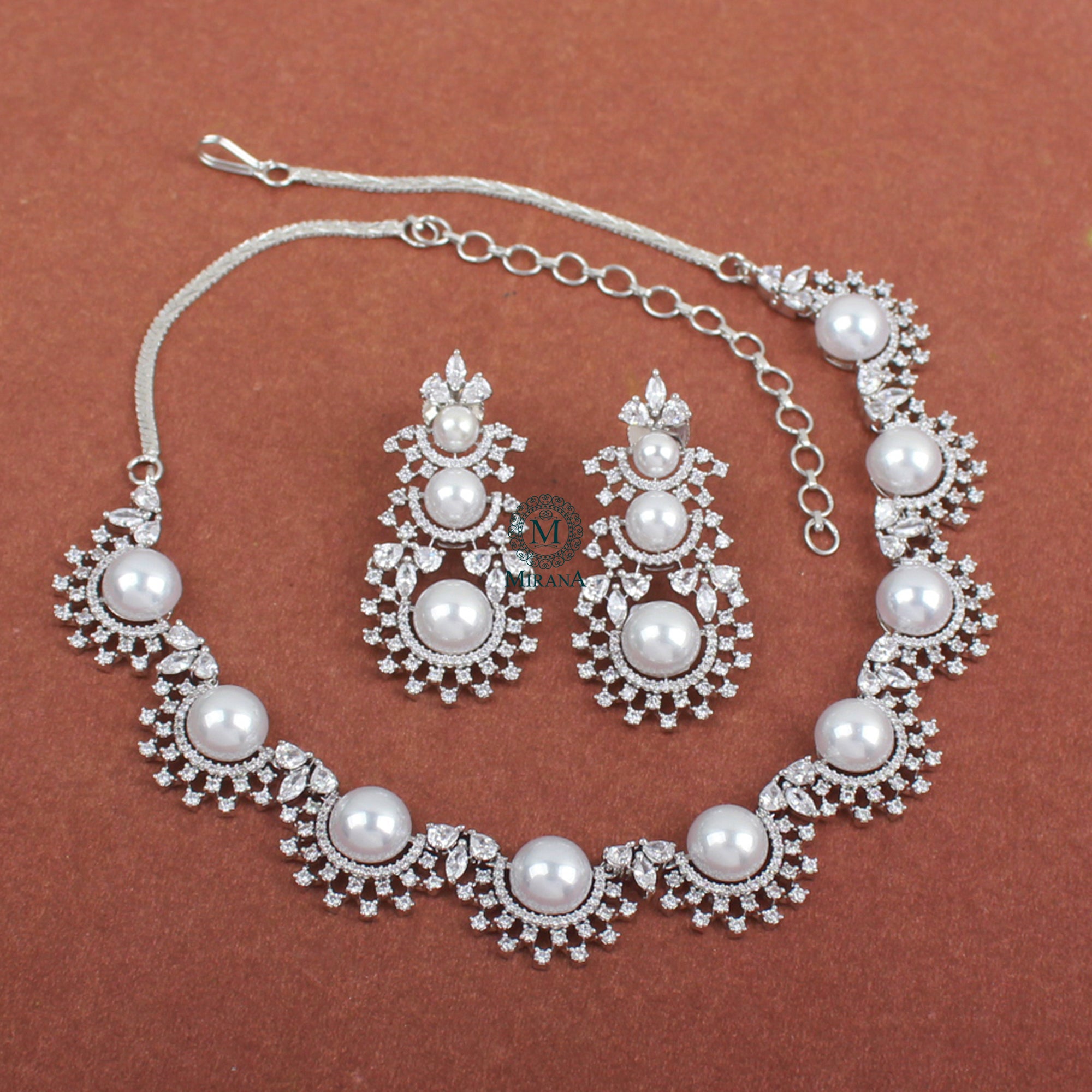 Mia Pearl CZ Designer Necklace Set