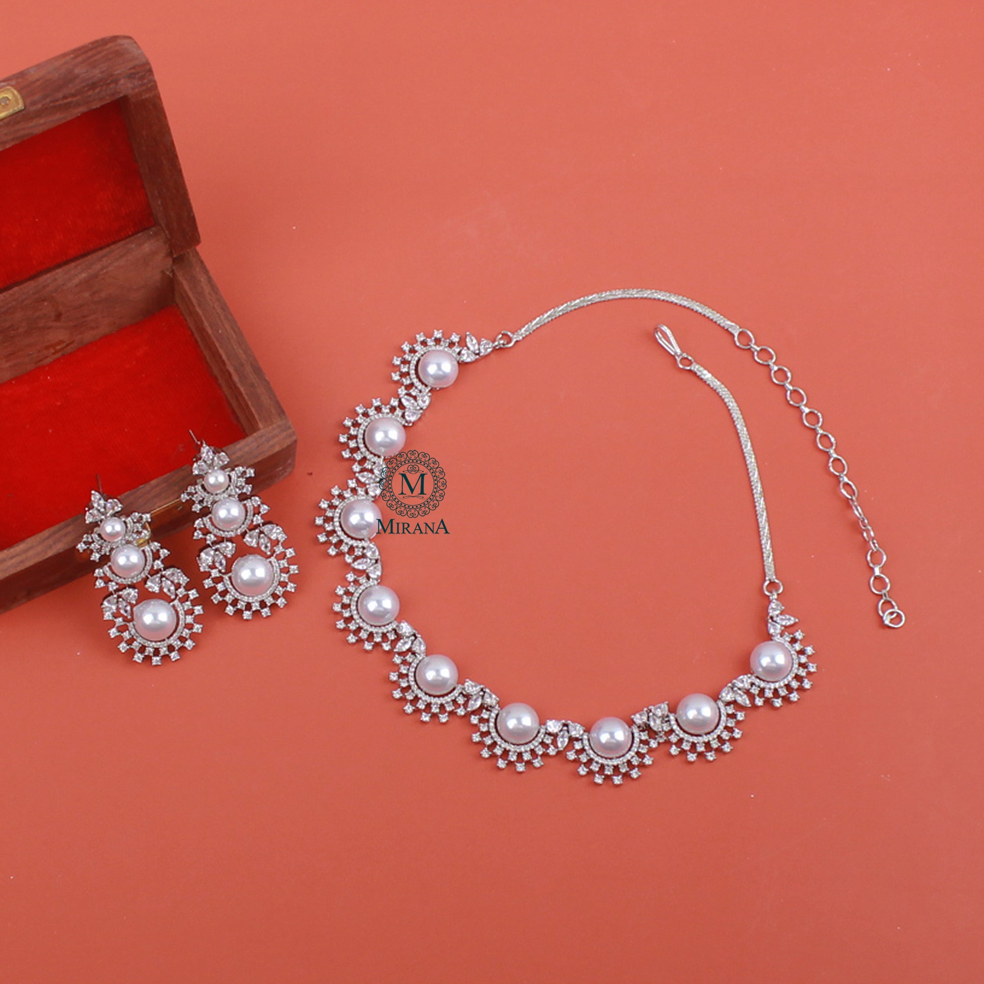 Mia Pearl CZ Designer Necklace Set