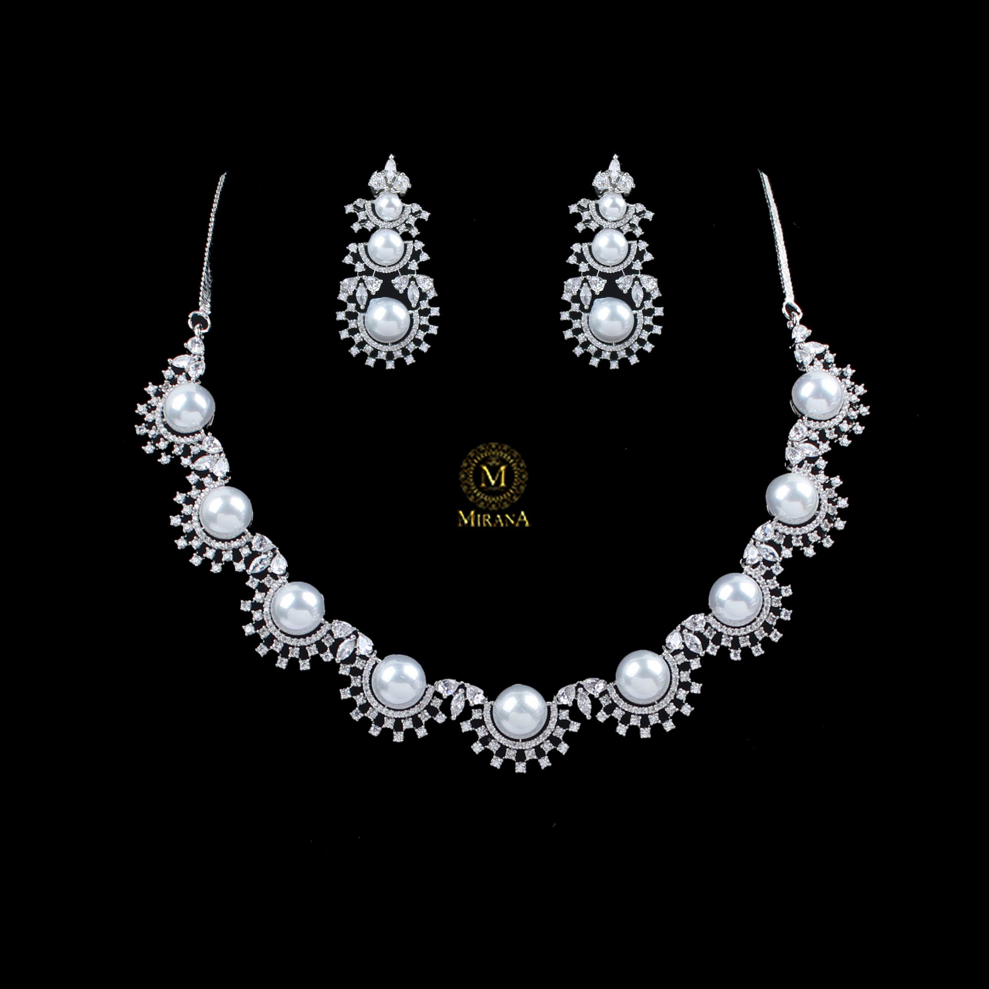 Mia Pearl CZ Designer Necklace Set