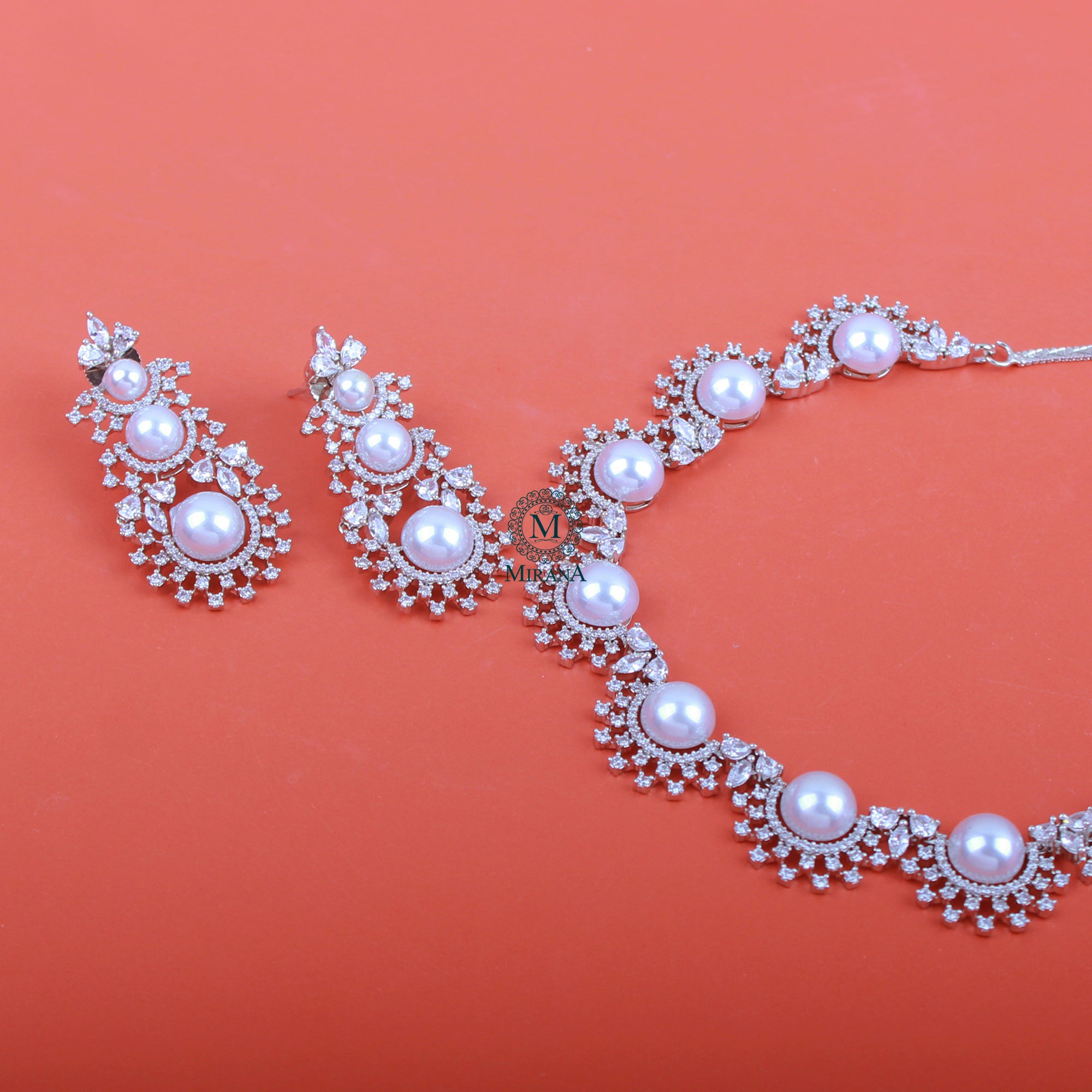 Mia Pearl CZ Designer Necklace Set