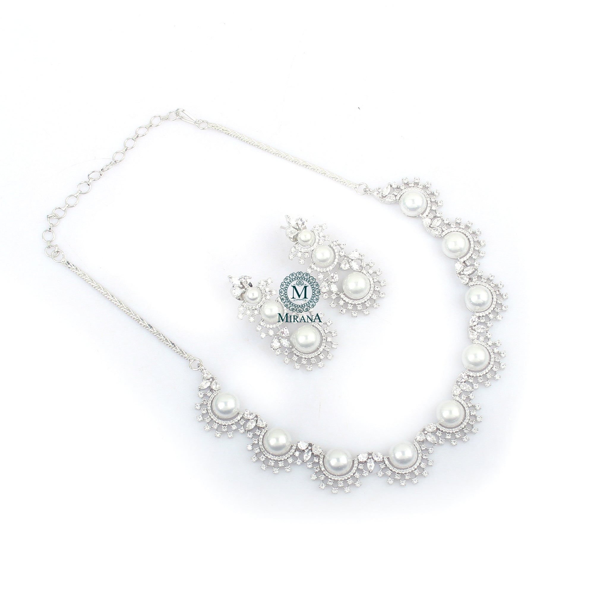 Mia Pearl CZ Designer Necklace Set