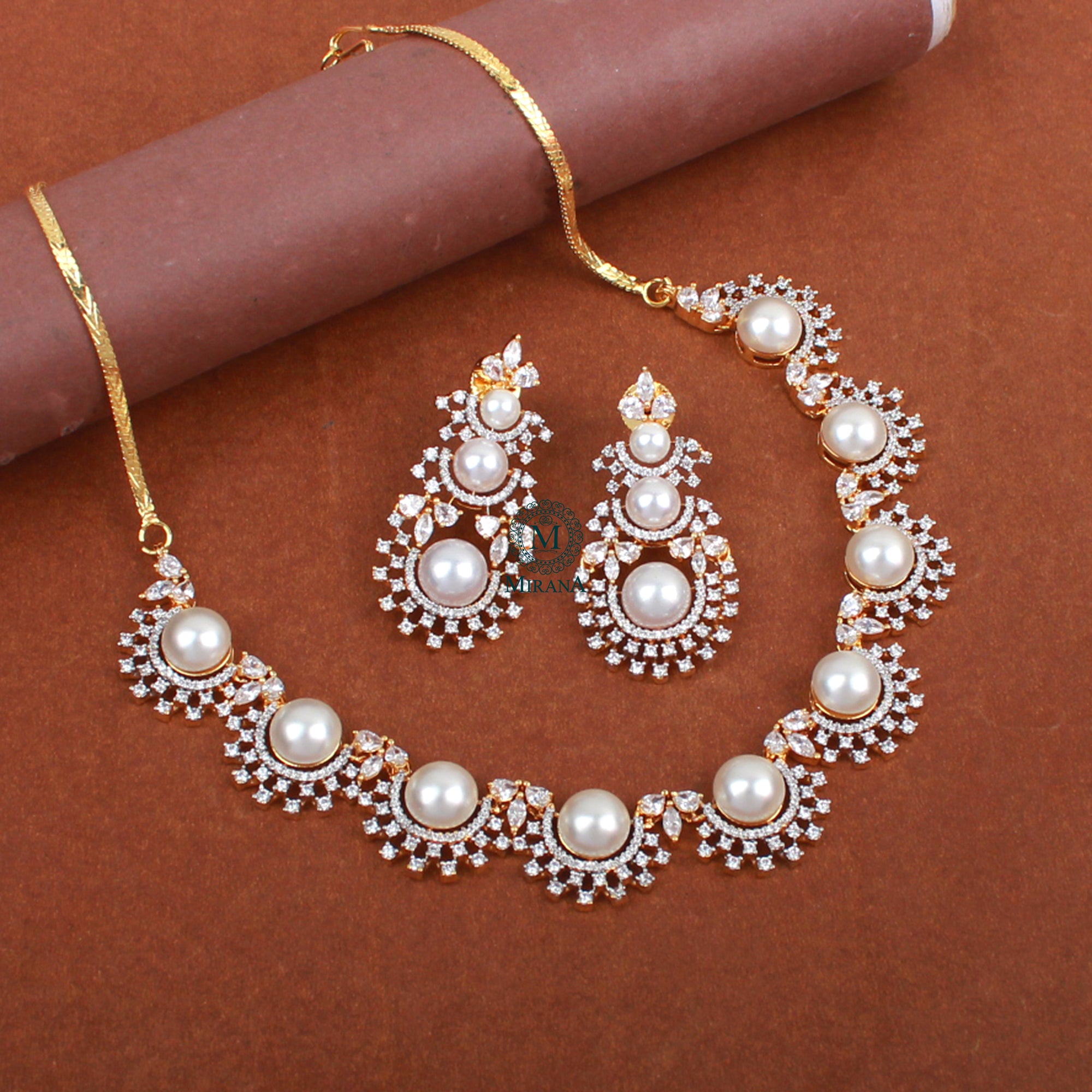 Mia Pearl CZ Designer Necklace Set
