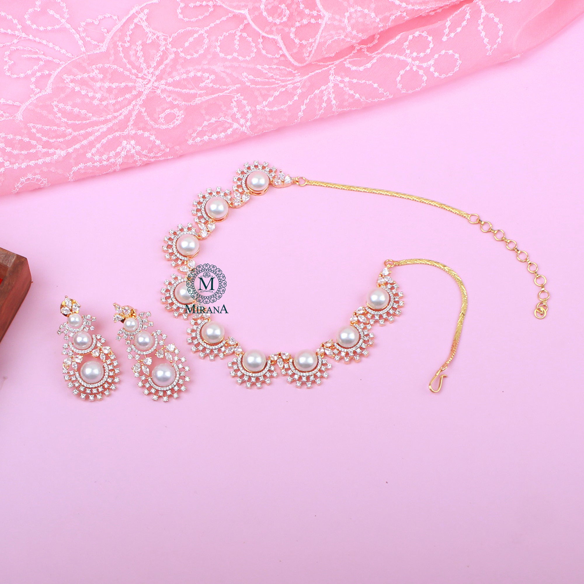 Mia Pearl CZ Designer Necklace Set