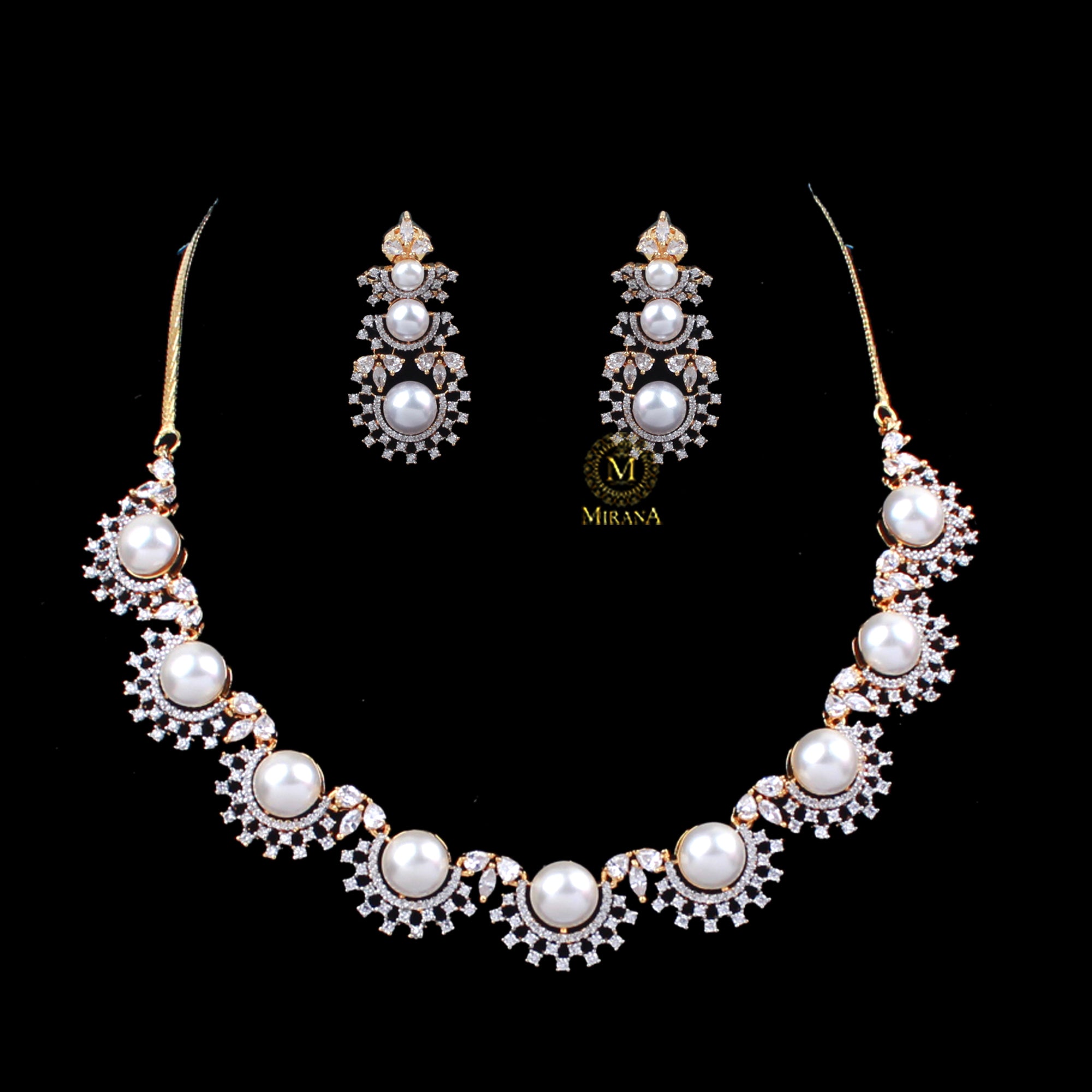 Mia Pearl CZ Designer Necklace Set