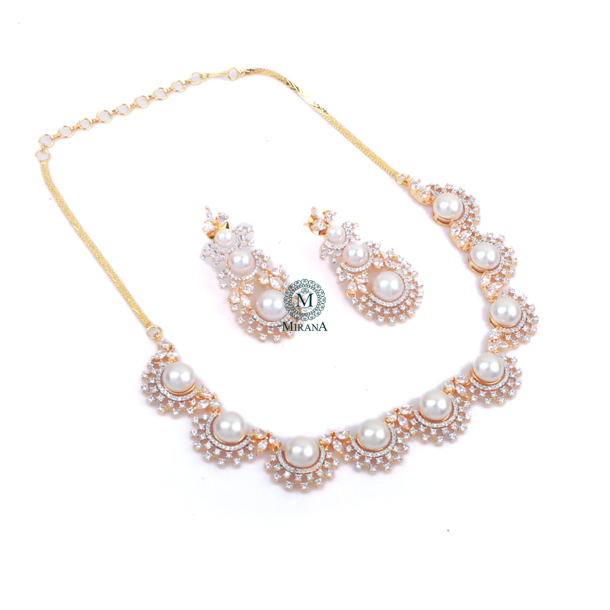 Mia Pearl CZ Designer Necklace Set