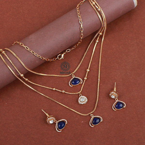 Samina Sapphire Blue Layered Necklace Set
