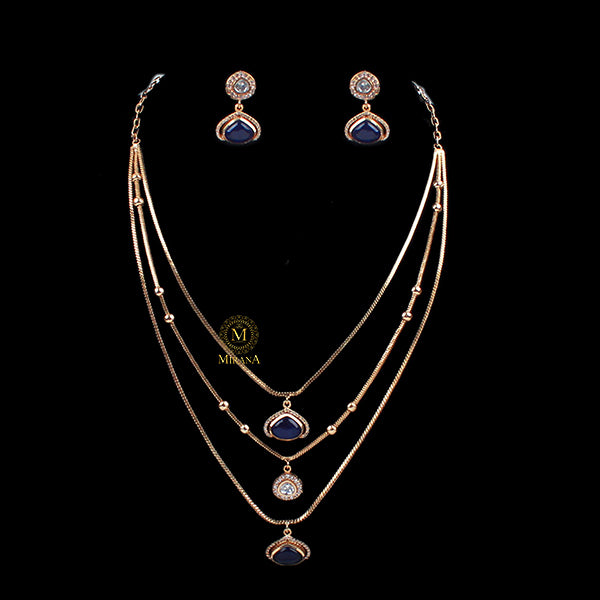 Samina Sapphire Blue Layered Necklace Set
