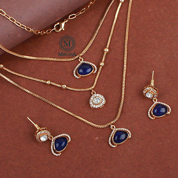Samina Sapphire Blue Layered Necklace Set