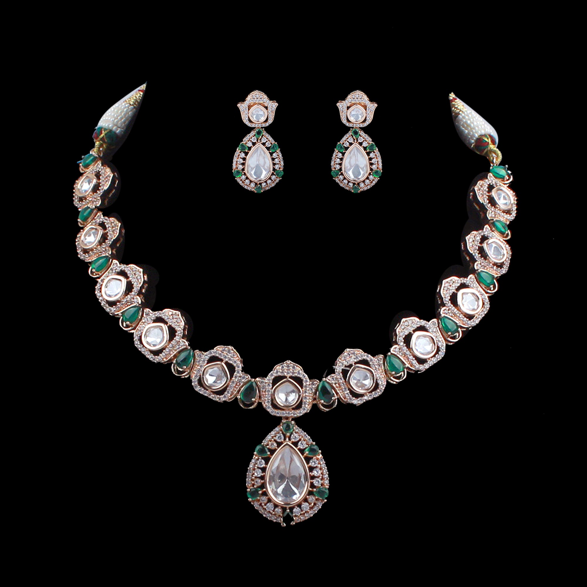 Likitha Emerald Green Polki Necklace Set