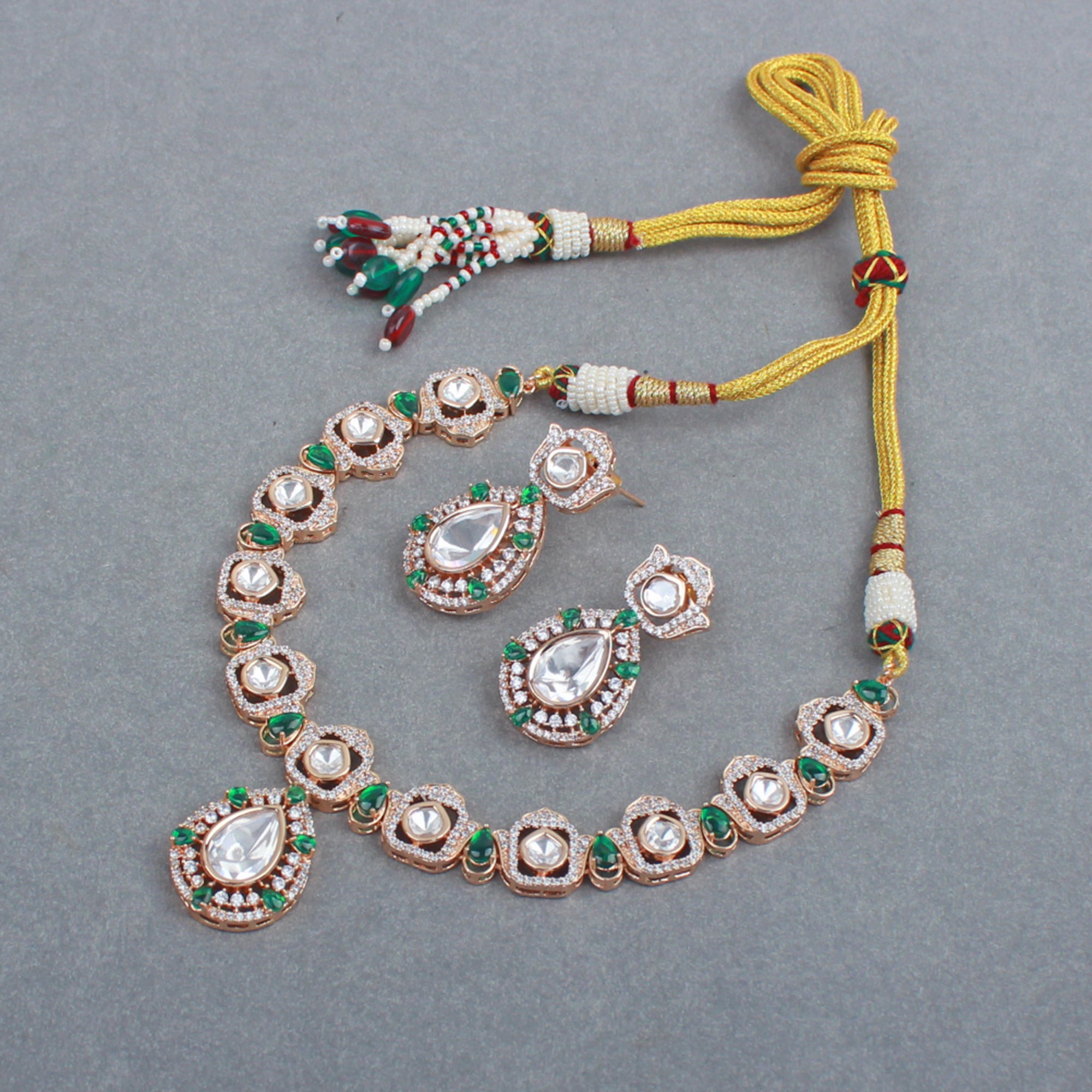 Likitha Emerald Green Polki Necklace Set