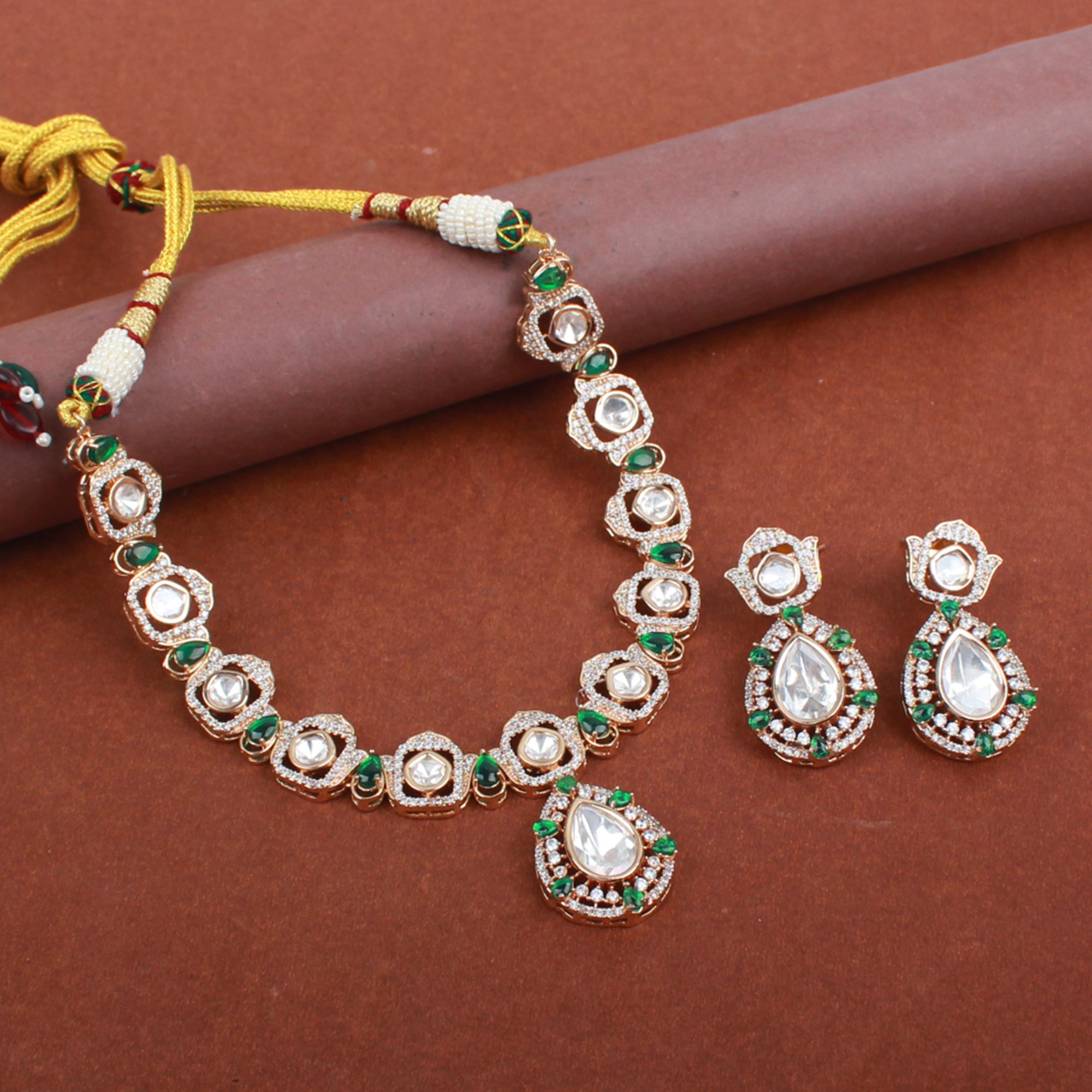 Likitha Emerald Green Polki Necklace Set