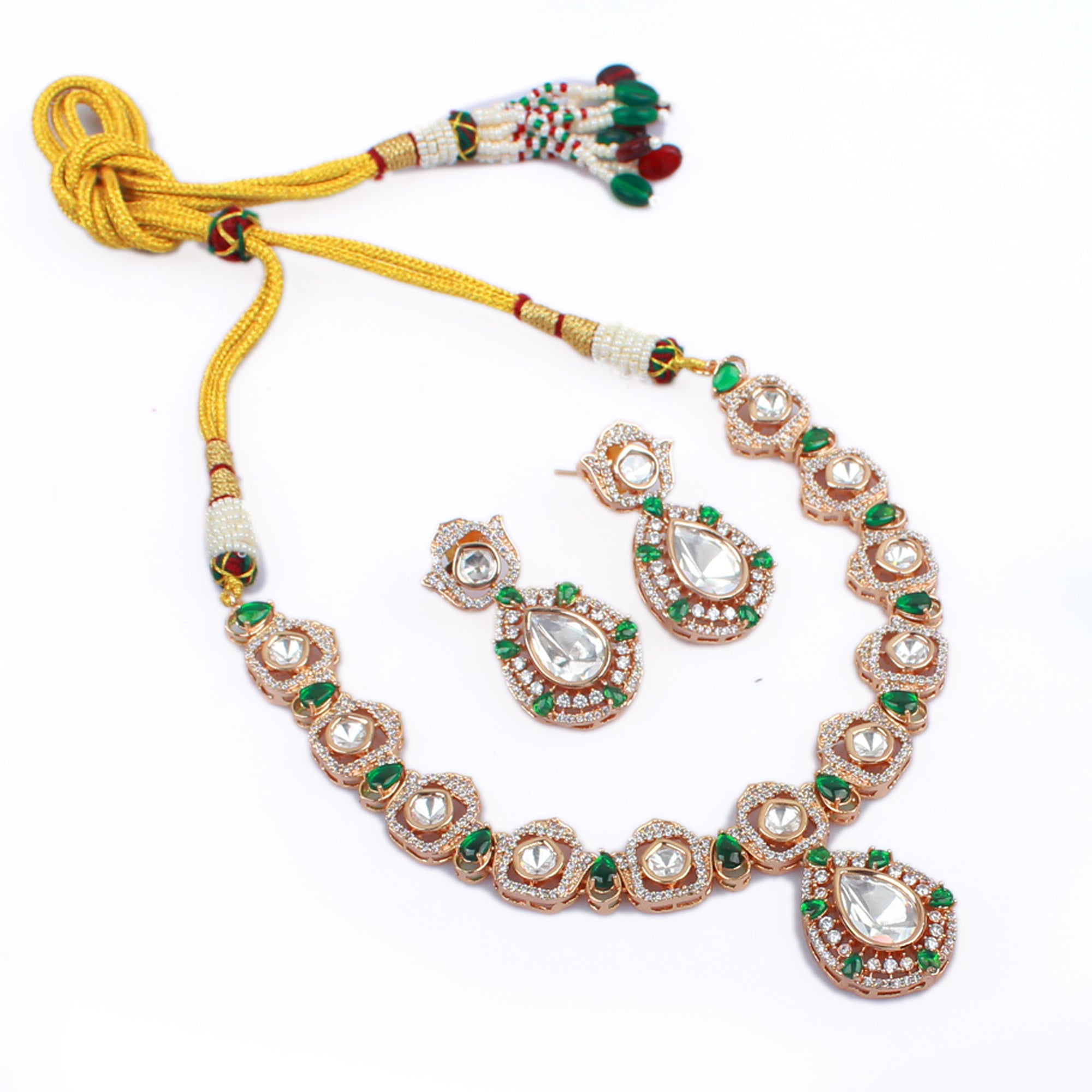 Likitha Emerald Green Polki Necklace Set