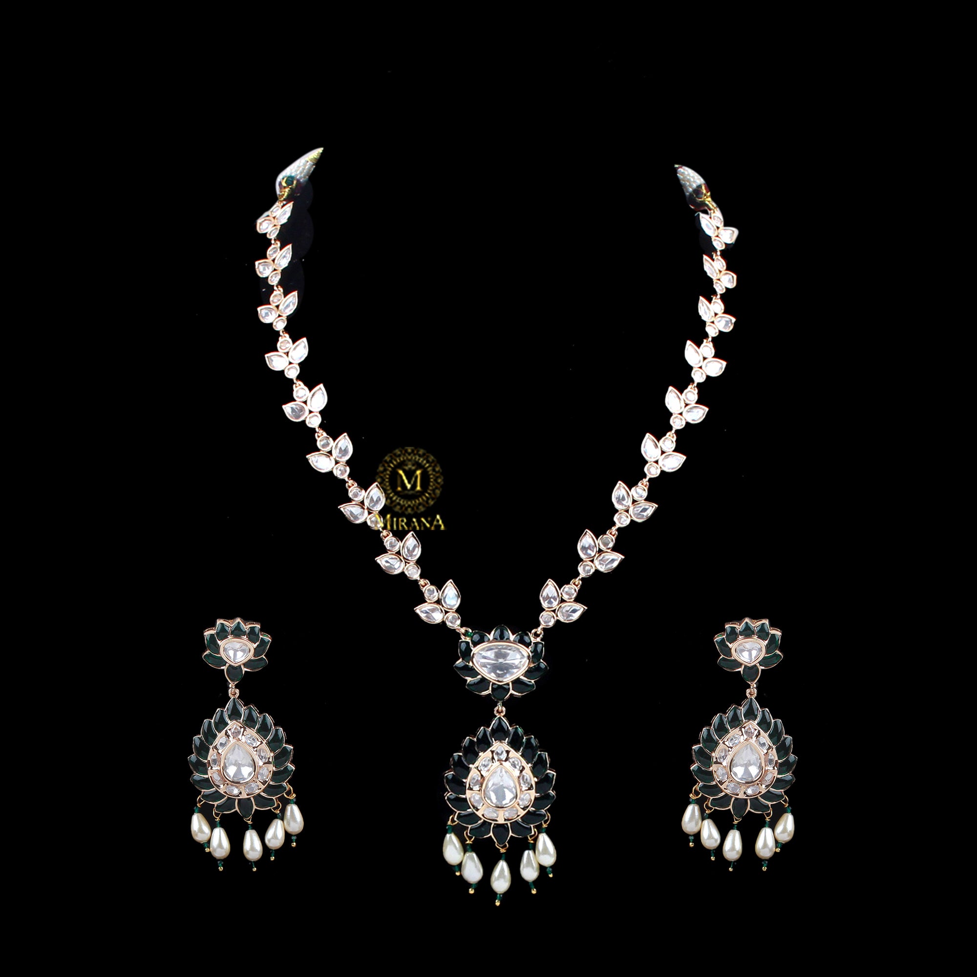 Shraddha Emerald Green Polki Necklace Set