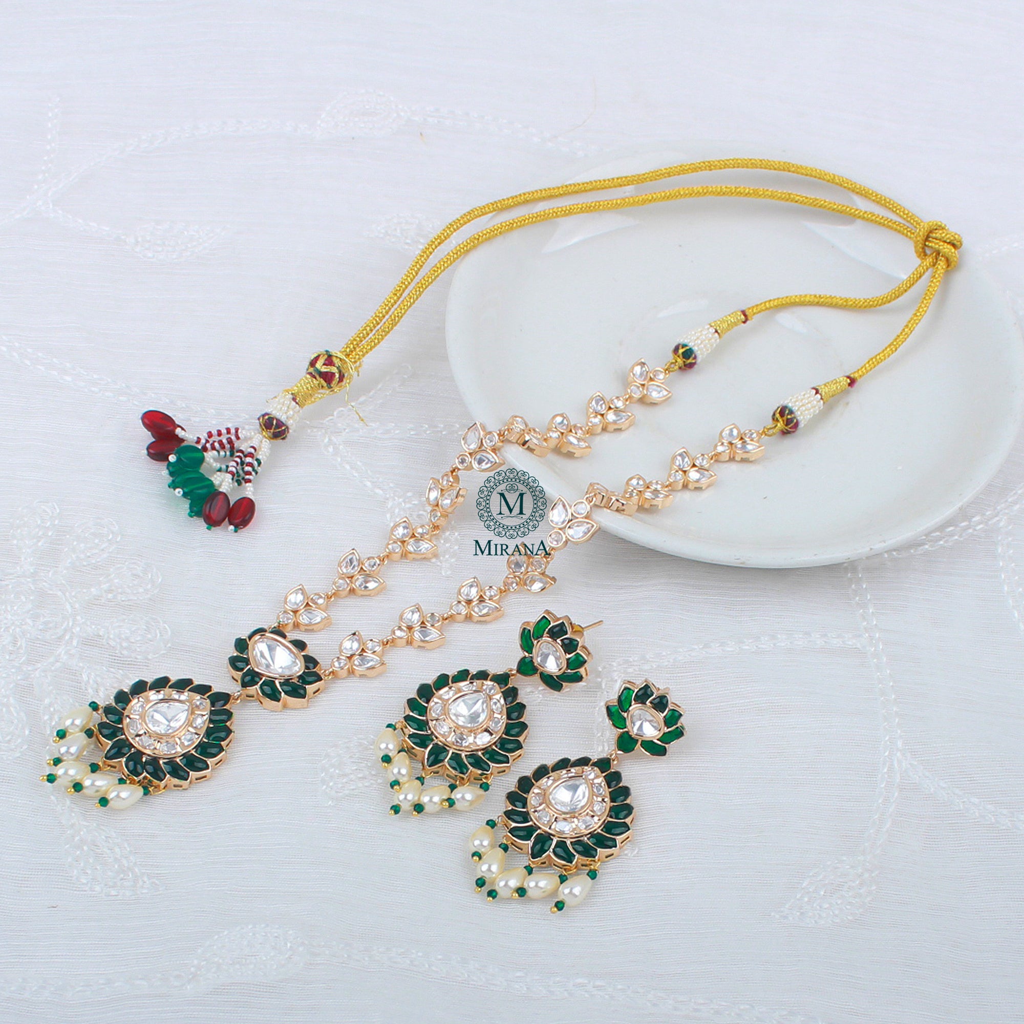 Shraddha Emerald Green Polki Necklace Set
