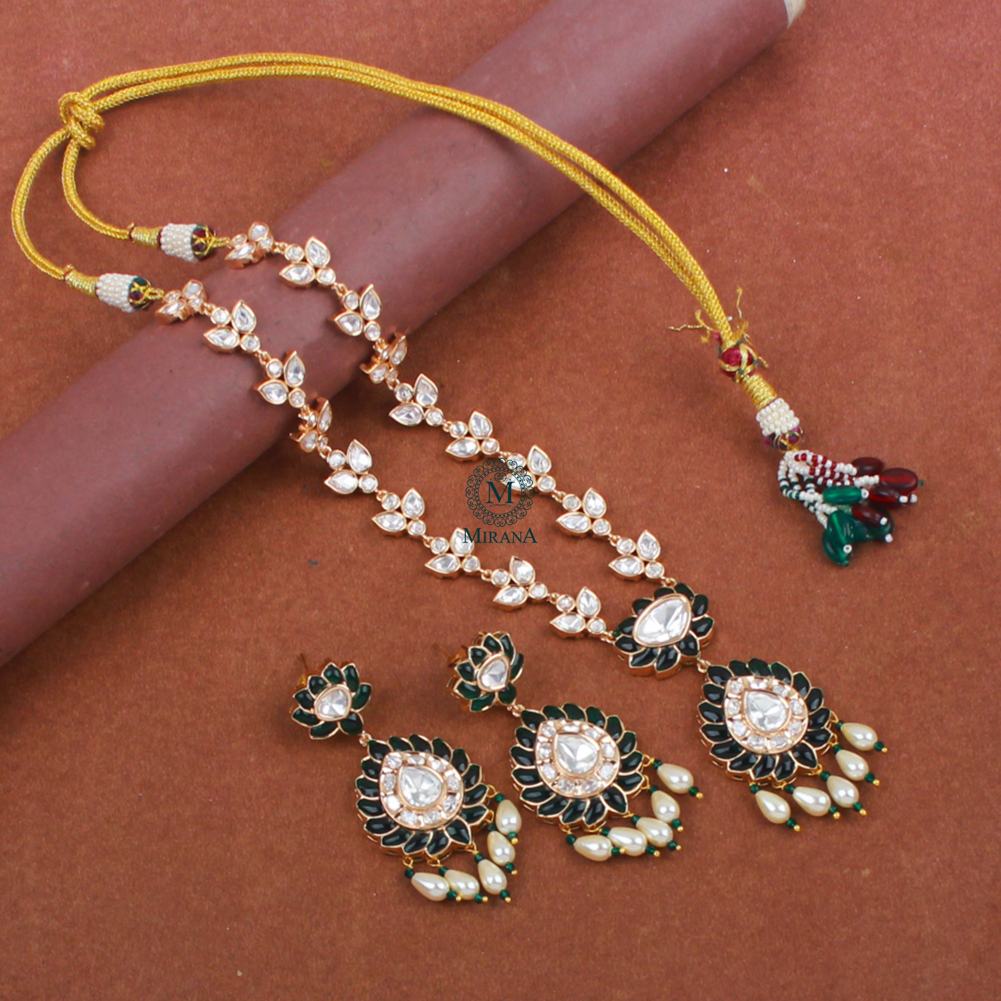 Shraddha Emerald Green Polki Necklace Set