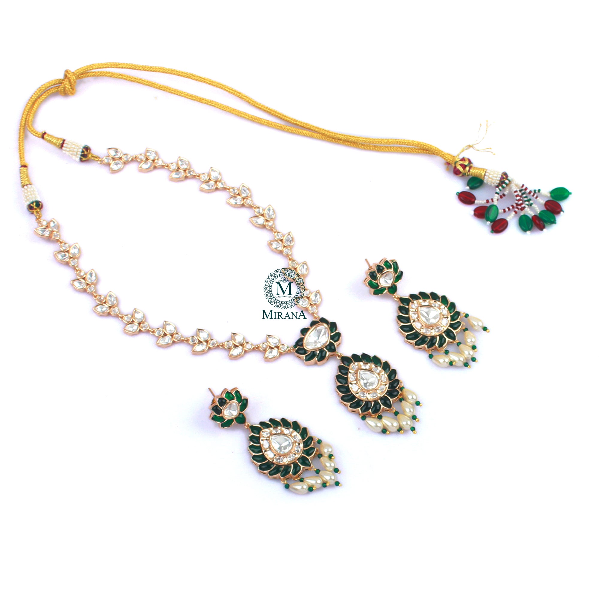 Shraddha Emerald Green Polki Necklace Set